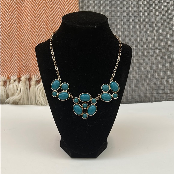 Elegant Gold and Blue Statement Necklace - Picture 1 of 6